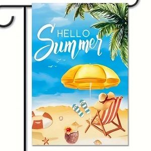NIP 100% Silky Polyester Double Sided Garden Flag HELLO SUMMER  1pc, 12” x 18 ”